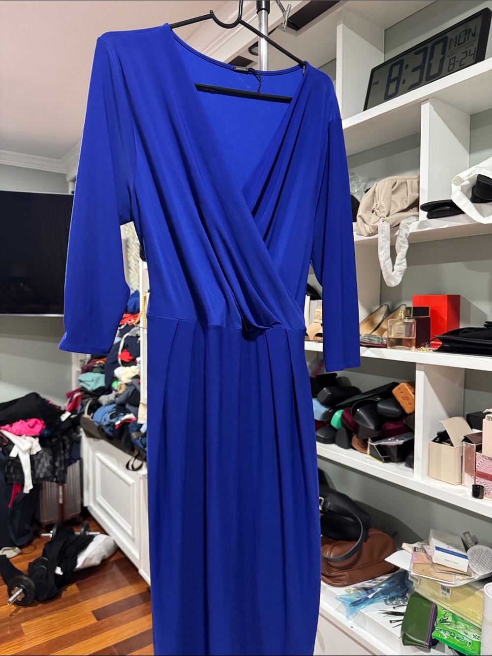 Elie Tahari Cobalt Blue Wrap-Front Long Sleeve Dress